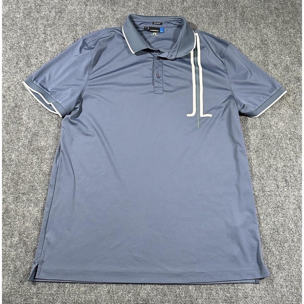 J Lindeberg Mens 2XL Blue Performance Regular Fit Golf Polo Shirt Striped